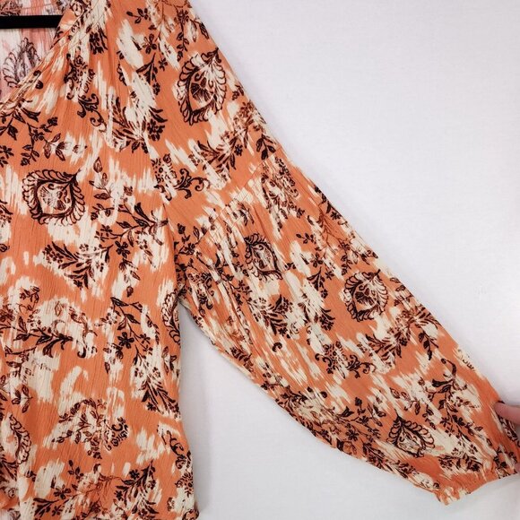 Frye Peasant Blouse Womens Size Large Boho Floral Balloon Sleeve Button Up Top - Picture 5 of 13